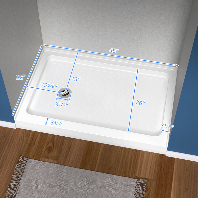 32 In. D X 48 In. W X 5 1/2 In. H Drain Single Threshold Shower Base, Left
