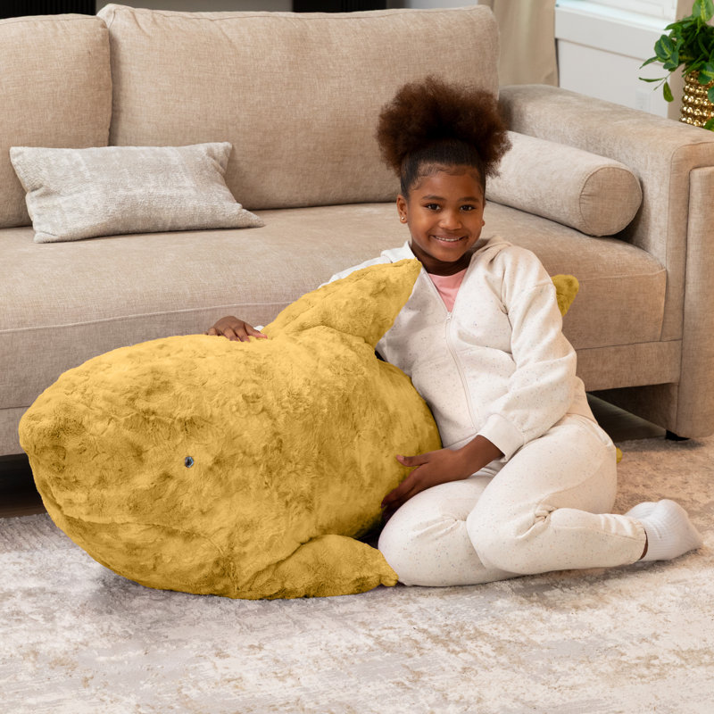 Raven-Symoné Finn The Shark Sea Buddy Large Kids Stuffed Animal Bean Bag And Pouf, Gold Fur, Gold Faux Fur