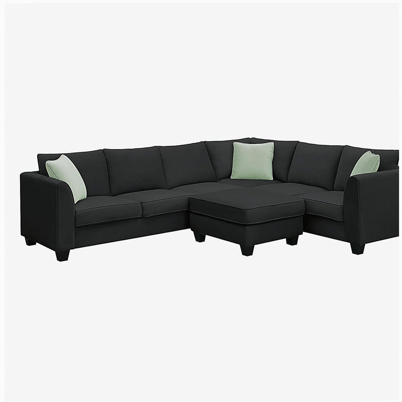 Ensemble de canapé 112 * 87 pouces, ensemble de canapé modulaire 7 places avec repose-pieds, ensemble de canapé d'angle en tissu en forme de L avec 3 coussins, noir
