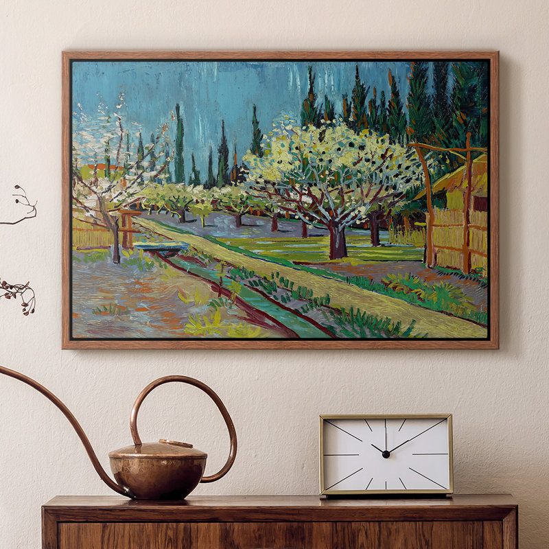 Orchard in Blossom, Borded by Cypresses, 1888 - Vincent van Gogh, toile tendue avec châssis, 16 x 24, Noyer