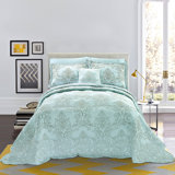4 Piece Damask Embroidery Bedspread Set