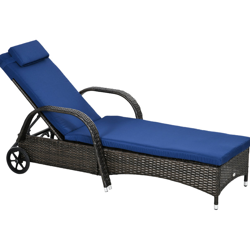 Fauteuil de piscine Pe avec 5 niveaux réglables, roues, coussin et assise, siège confortable brun et bleu foncé, Joy Bliss