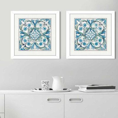 « caraïbes tile ii », ensemble de 2 reproductions de peintures à l’acrylique encadrées