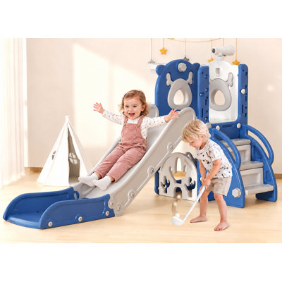 7 In 1 Kids Slide For Toddlers, Toddler Playset With Golf, Basketball Hoop, Climber And Storage Space