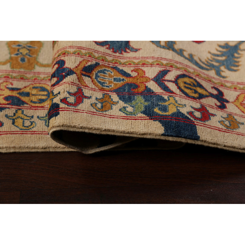 Tapis beige noué à la main de conception unique 8 pi 4 po x 11 pi 6 po