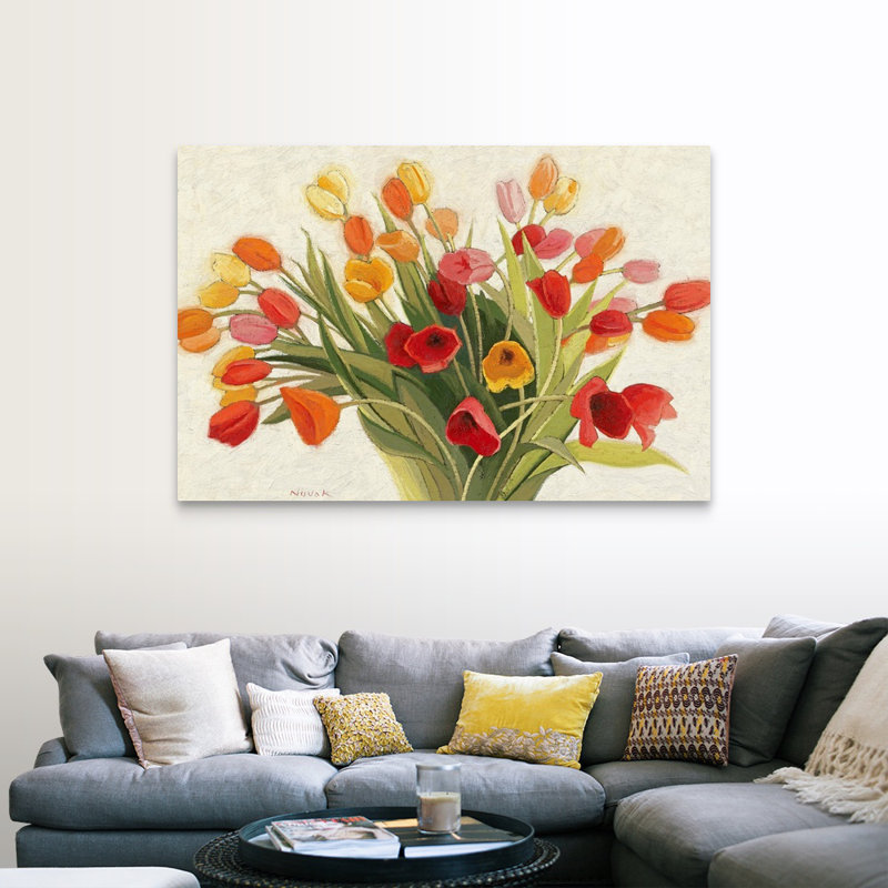 « spring tulipes » par shirley novak, reproduction d’art, H 8 po x l 12 po x P 1,5 po, Toile