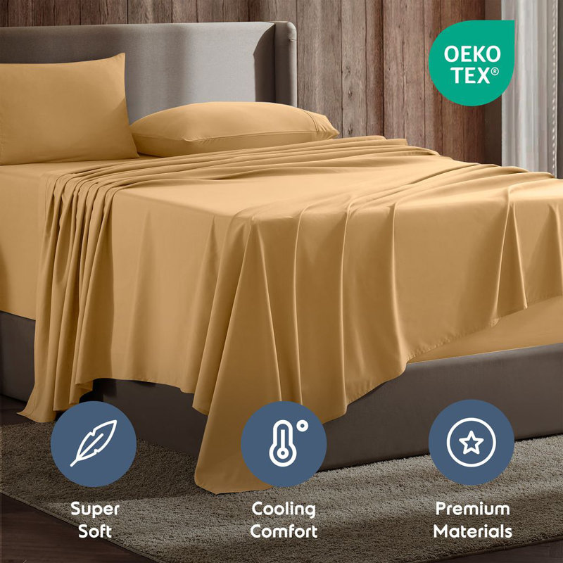 Ensemble de draps ultra doux et respirant Hotel Collection, Chameau doré, Ensemble de draps pour lit simple + drap-housse + 