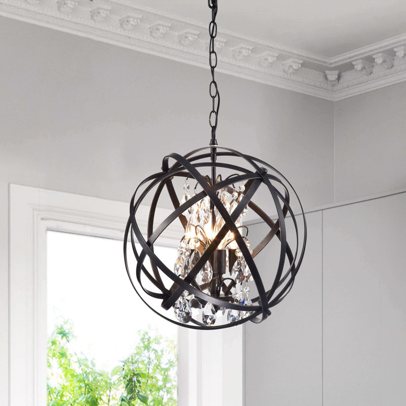 Zellner 4 - Light Unique Globe Chandelier with Crystal Accents, Antique Black