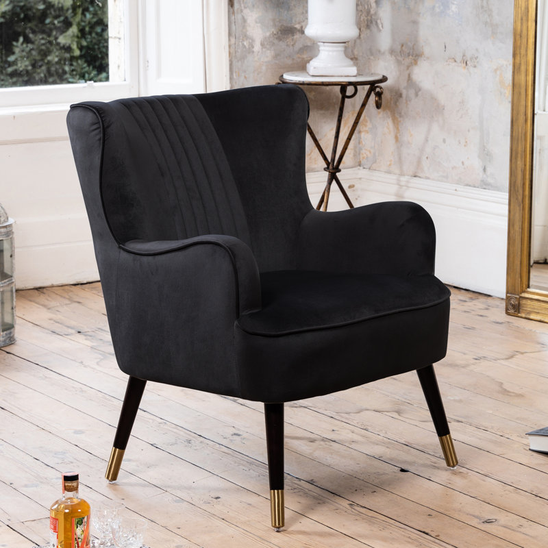Dawe Velvet Wingback Chair, Black
