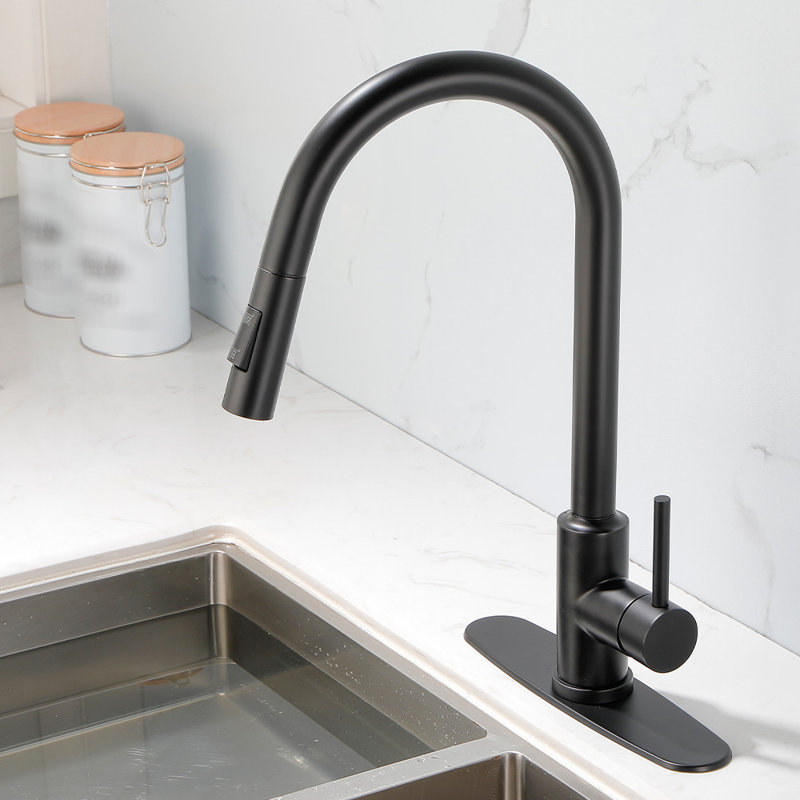 Single Hole Single Handle Pull-Down Kitchen Faucet, Matte Black