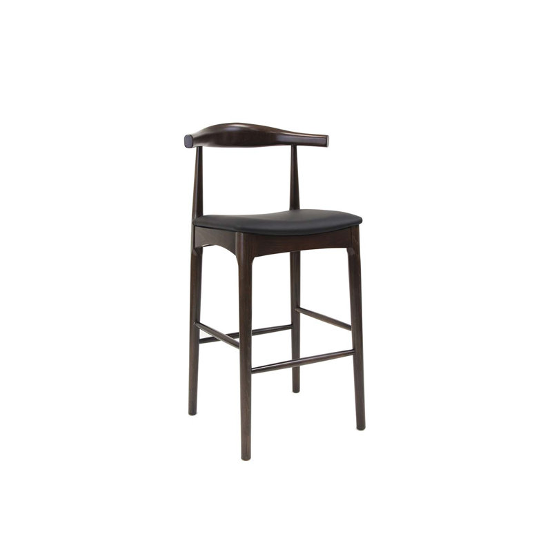 Tabouret de bar d'intérieur en hêtre avec siège en vinyle noir
