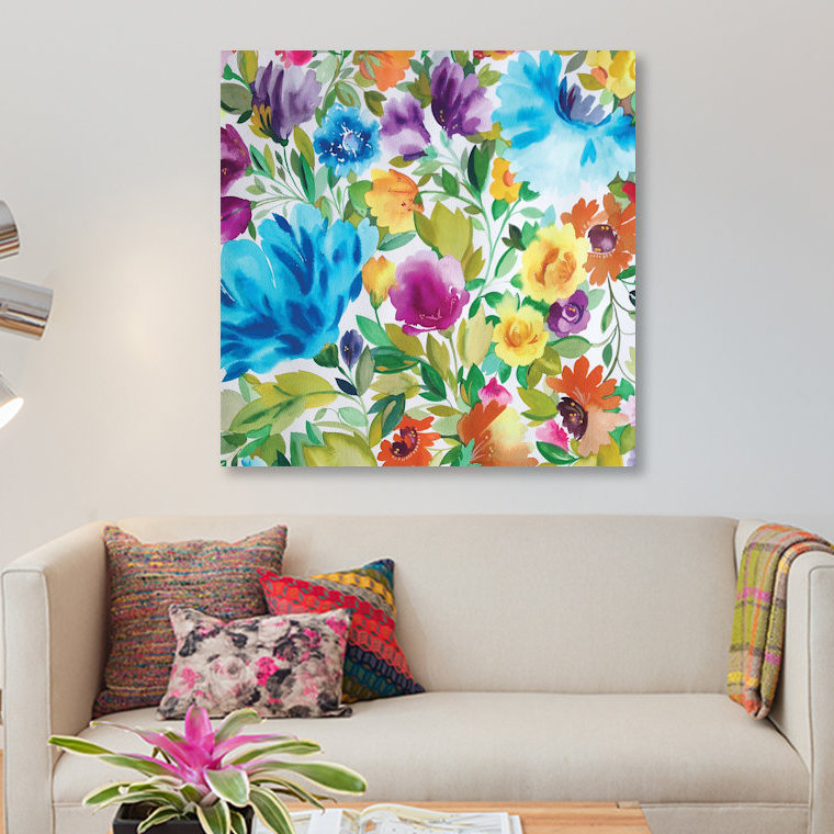 «Zinnias», reproduction sur toile, H 26 po x l 26 po x P 1,5 po, Toile tendue, Pas de tapis