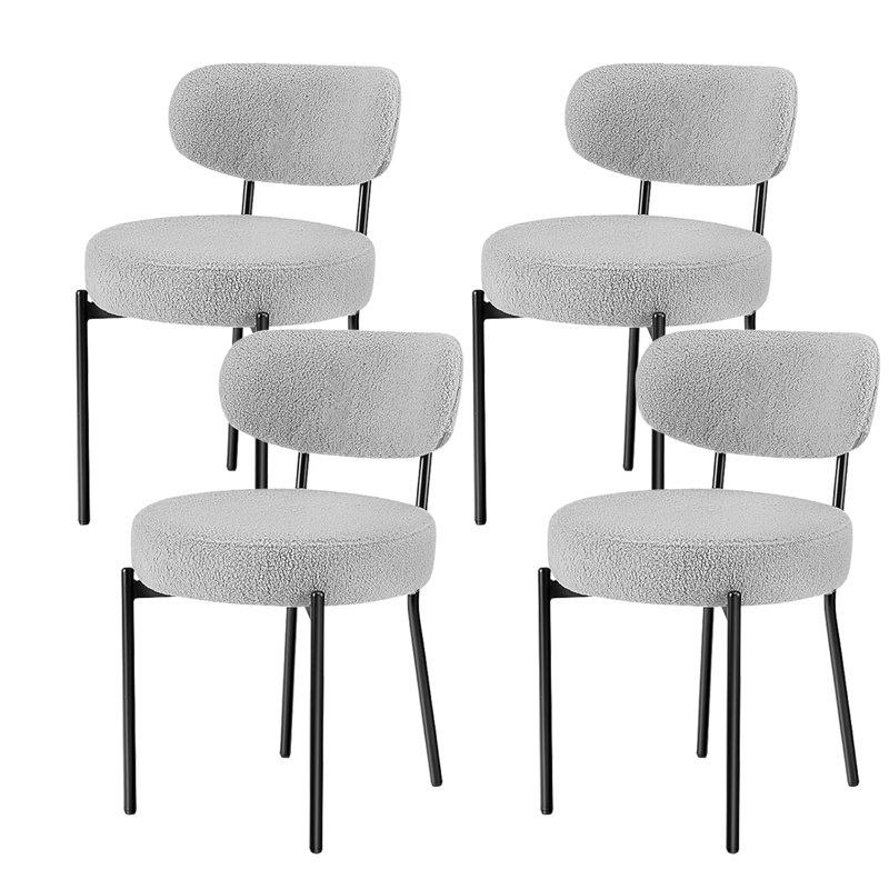 Sherpa Fabric Upholstered Dining Chairs With Backrest For Dining Room, Kitchen, Living Room, Beige, 4