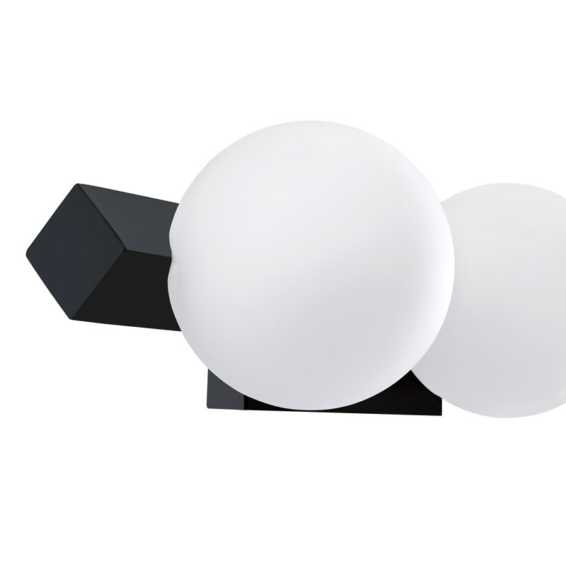 Coiffeuse Orbitron avec globes en verre blanc opale pour un décor élégant, H 4,7 po x l 35 po x P 6,7 po, Noir, 5 lumières