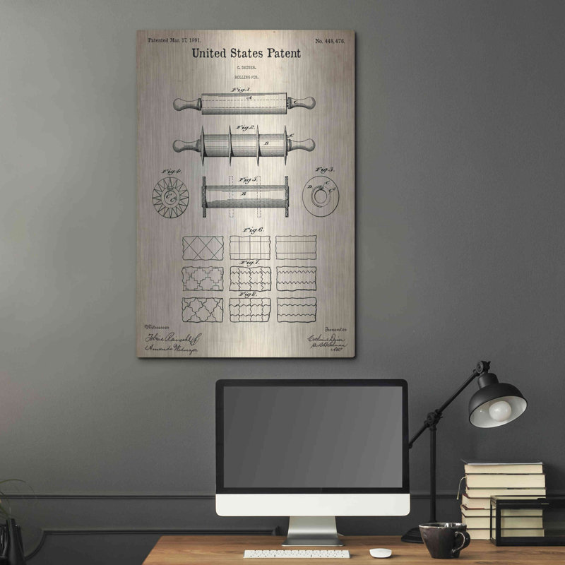 «Rolling Pin Blueprint Brevet Parchment» par Patents, H 36 po x l 24 po