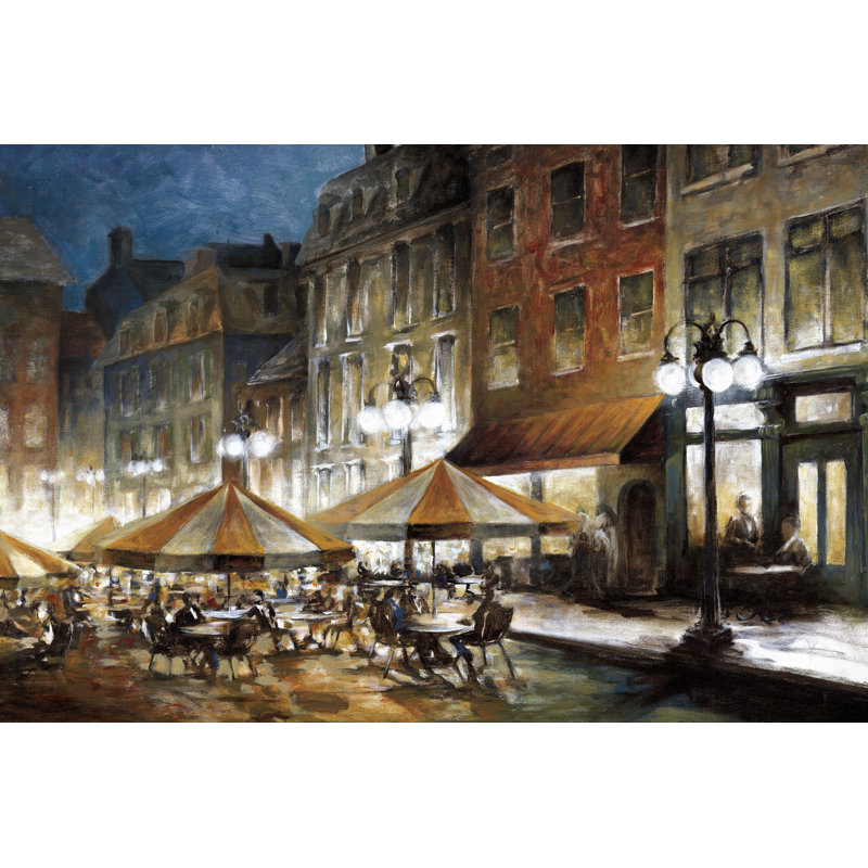 Cafe Bistro Night - Wrapped Canvas Painting, 61cm H x 91cm W x 3.8cm D