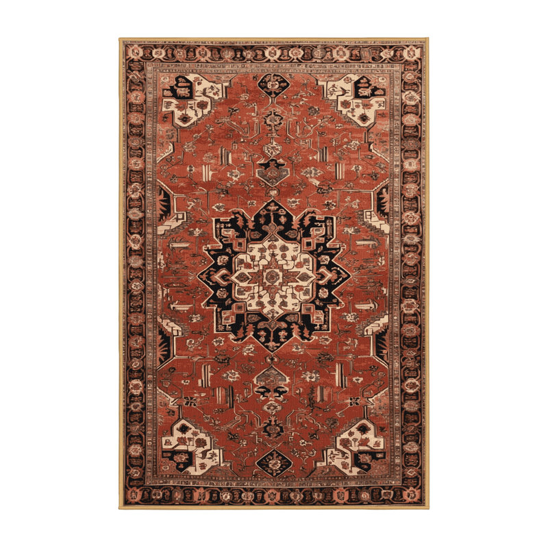 Machine Washable Persian Brown Area Rug, Rectangle 3' x 5'