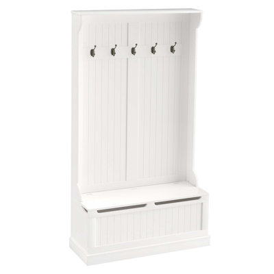 38" 3-In-1 Entryway Hall Tree With Storage Bench, Coat Rack With Four Hooks And Shoe Storage