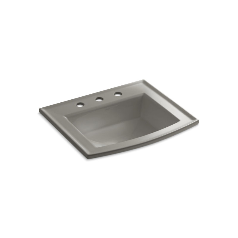 Archer Vitreous China Rectangular Drop-In Bathroom Sink with Overflow, Cashmere, 8'' Centers
