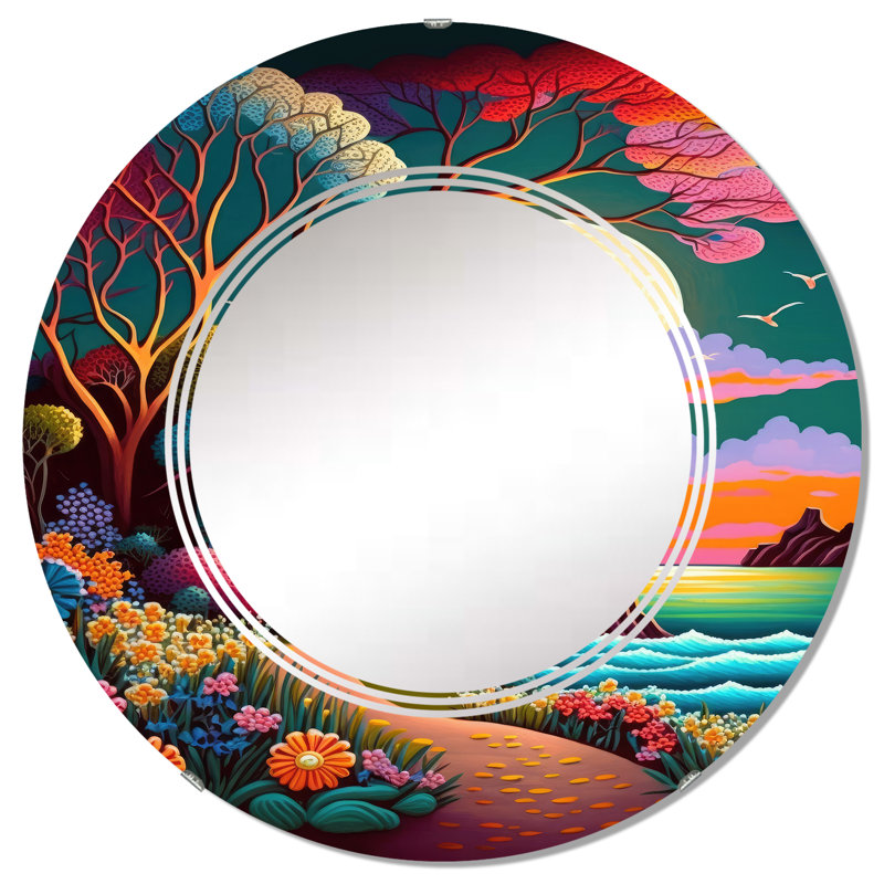 Pleine lune Raashida en style moderne II - miroir mural de plage moderne, 32 po x 32 po