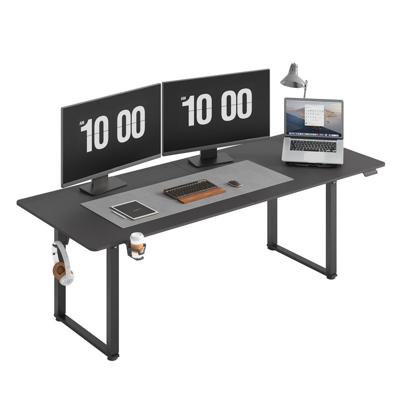 Dejanai Adjustable Metal Base Standing Desk with Power Outlet, Black, 46" H x 71" W x 31.5" D