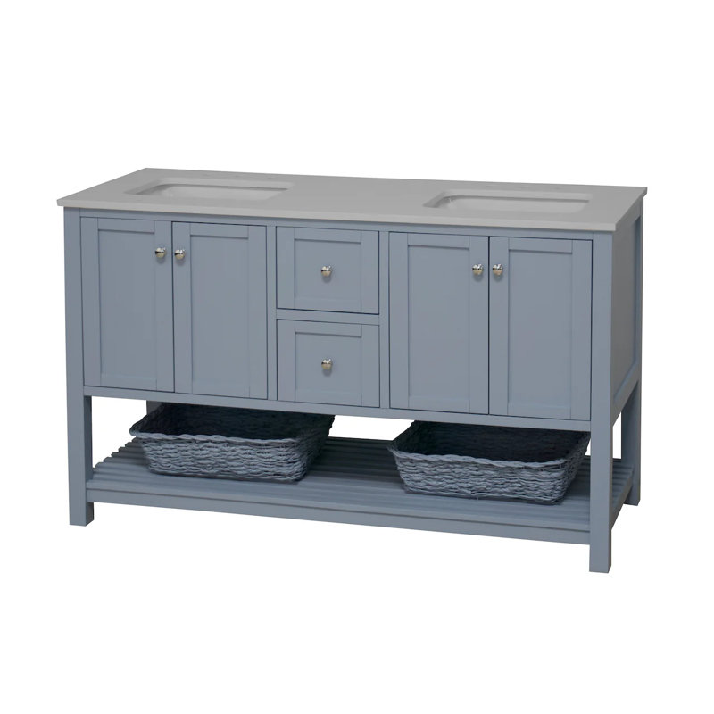 Ensemble de meuble-lavabo double 60 po Binne, Bleu poudré, Blanc d'ingénierie