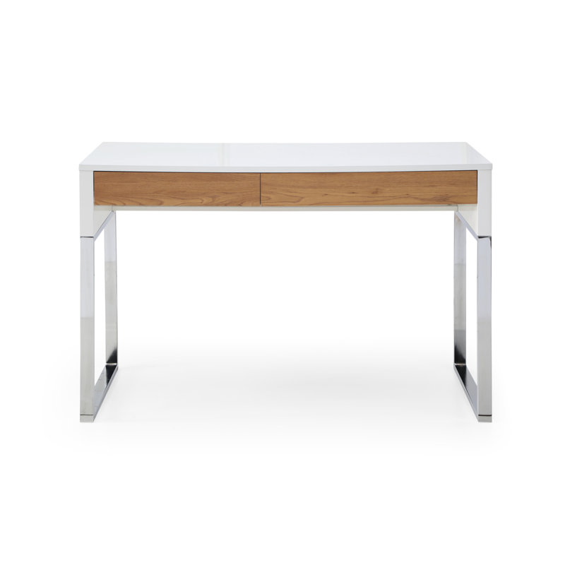 Bureau avec 2 tiroirs de rangement, Argent