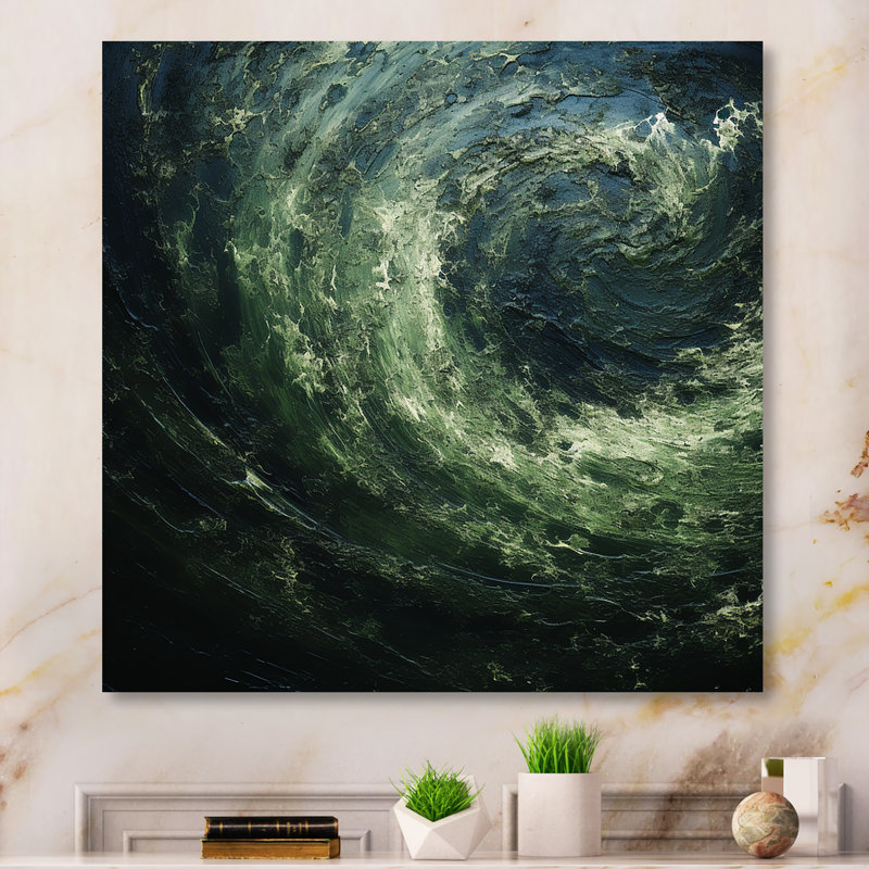 «Green and Black Abstract Spiral Waves», art mural abstrait, H 16 po x l 16 po x P 1 po, Toile tendue