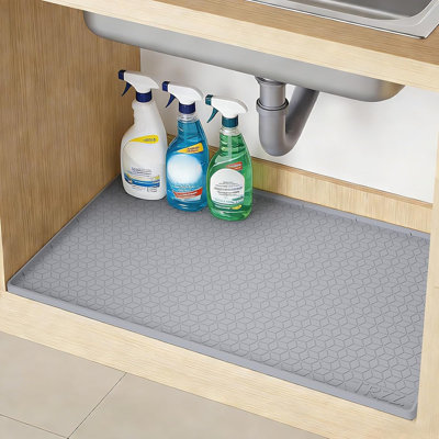Silicone Waterproof Under Sink Mat, Drip Tray And Cabinet Liner For Kitchen And Bathroom, Grey