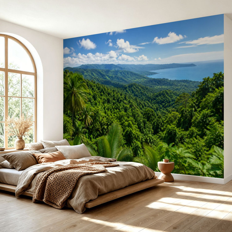 Murale auto-adhésive moderne pour la chambre à coucher Peel and Stick L 69 po x l 96 po avec impression d'arbre de forêt tropicale