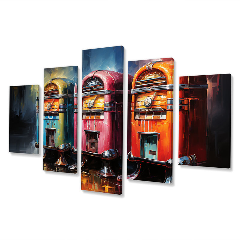 Coloful Modern Jukebox Jams II - Jukeboxes, art mural multi-toile