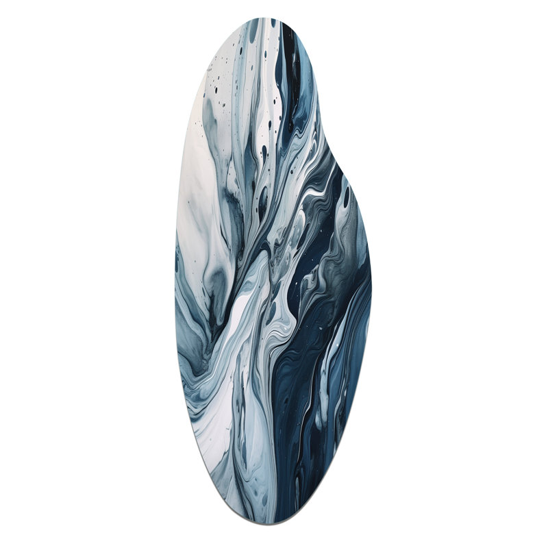 Blue and Grey Ethereal Elixir III - Abstract Curved Large Metal Wall Art, Modern Asymmetrical Metal Art Print