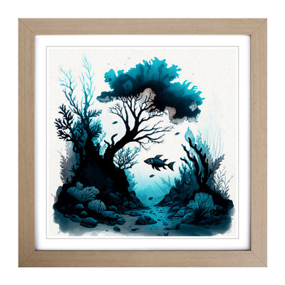 Coral Reef Ink Wash No.1 - Single Picture Frame Print on Wood