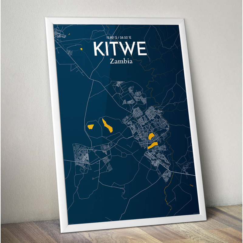 Kitwe City Map - No Frame Print, 50.8cm H x 40.6cm W x 0.1cm D