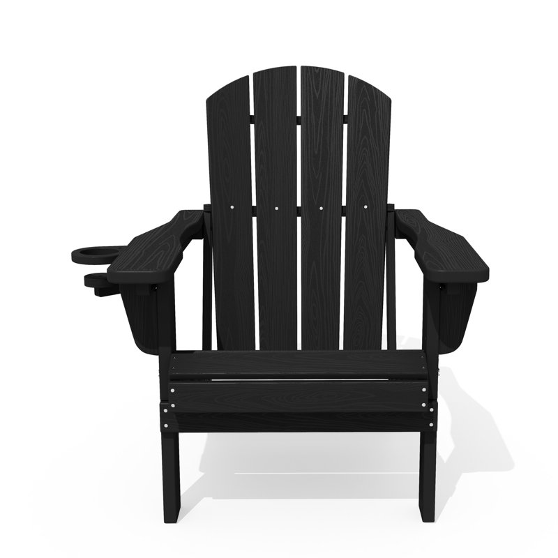 Chaise Adirondack en PEHD pour l'extérieur à dossier réglable à 3 positions avec porte-gobelet, Noir