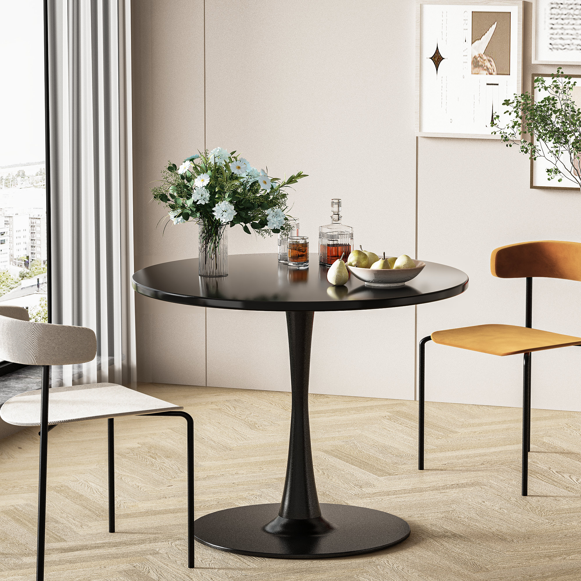 George Oliver Indars Round Metal Base Dining Table & Reviews | Wayfair