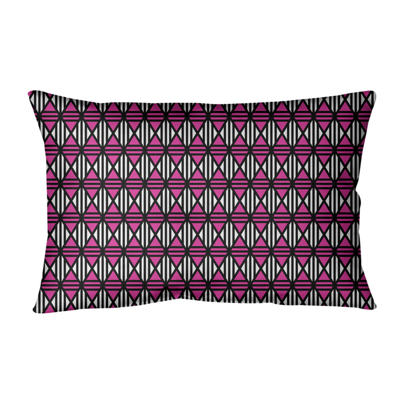 Coussin lombaire géométrique en coton Katelyn Elizabeth, Pas de bourre, Noir / Rose