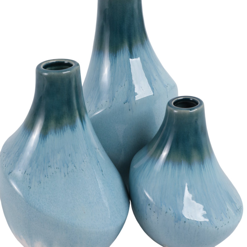 Astoria Handmade Stoneware/Ceramic Table Vase, Green/Light Blue