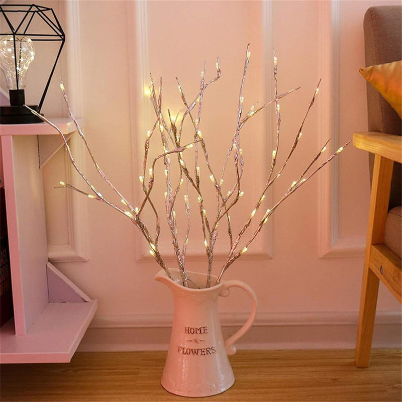 4 Pack Led Branch Light Battery Operated Lighted Branch Vase Filler Willow Tree Artificial Little Twig Power Golden 30 Inch 20 LED for Home Romantic Decoration