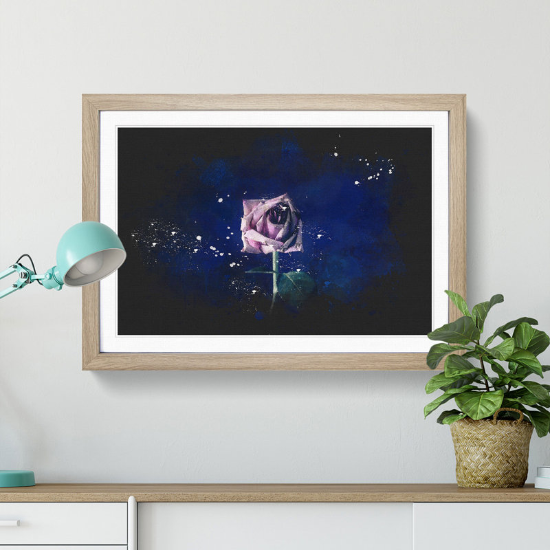 Dying Purple Rose Paint Splash - Picture Frame Graphic Art, 24cm H x 33cm W x 2cm D, Oak Framed