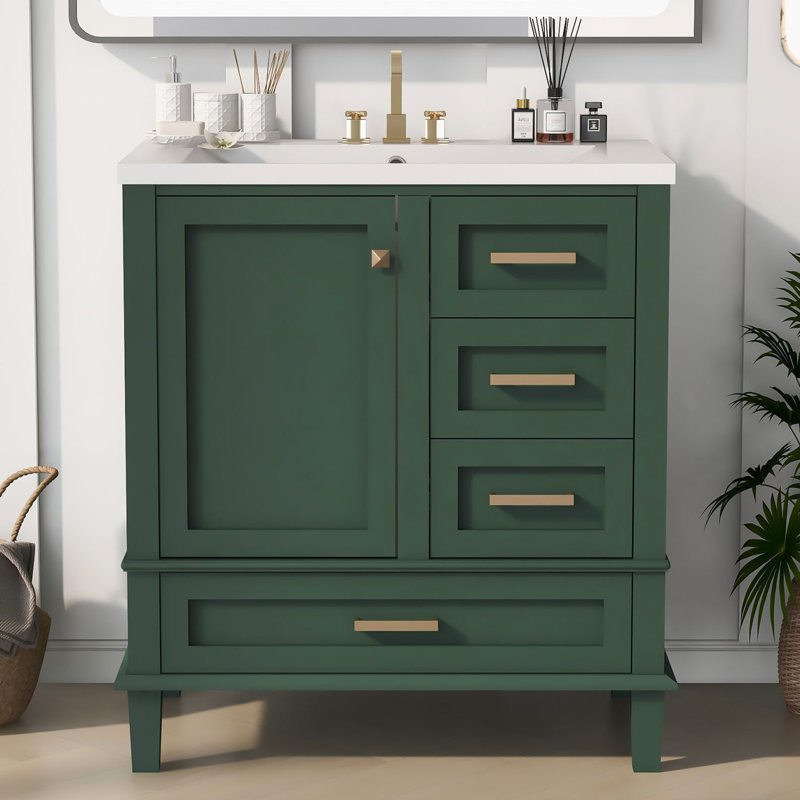 Myaseen 30'' Single Bathroom Vanity with Resin Top, Green