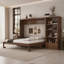 Grand lit escamotable mural, compartiments de rangement à hauteur réglable, tablettes et tiroirs ouverts, lit plateforme pliable, noyer, lit caché peu encombrant pour pièce multifonctionnelle-1064695274