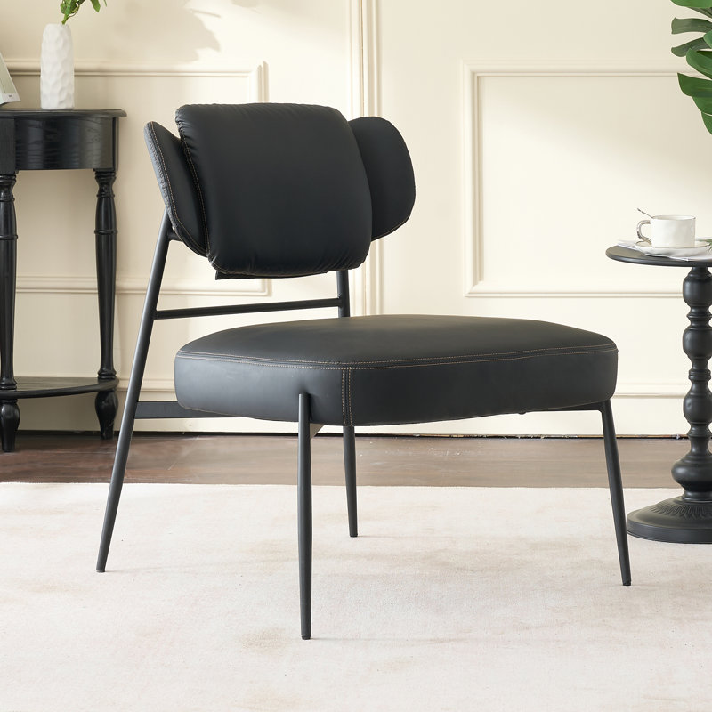Oversize Armless Accent Chair Black Simple Modern Living Room Chair with Metal Legs