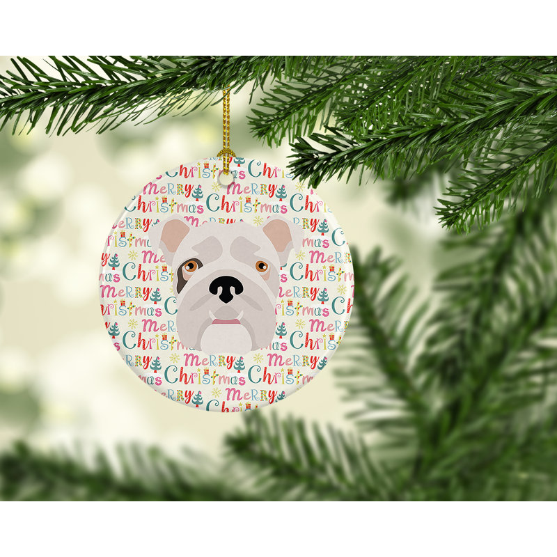 Figurine suspendue bouledogue anglais Merry Christmas