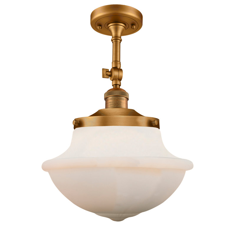 Baptiste Glass Semi Flush Mount, Brushed Brass, 6 Watt Vinage LED Bulb, Matte White