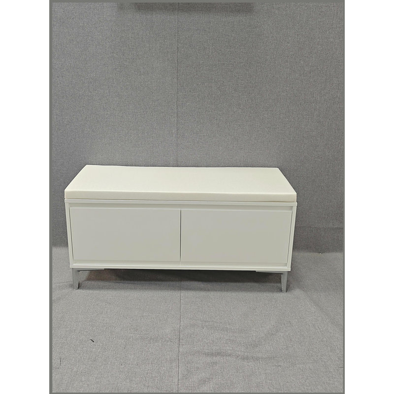 Wall-Mounted Entryway Shelf with Hooks and Storage Bench Set, Modern White Shoe Cabinet with Cushion and Closed Storage