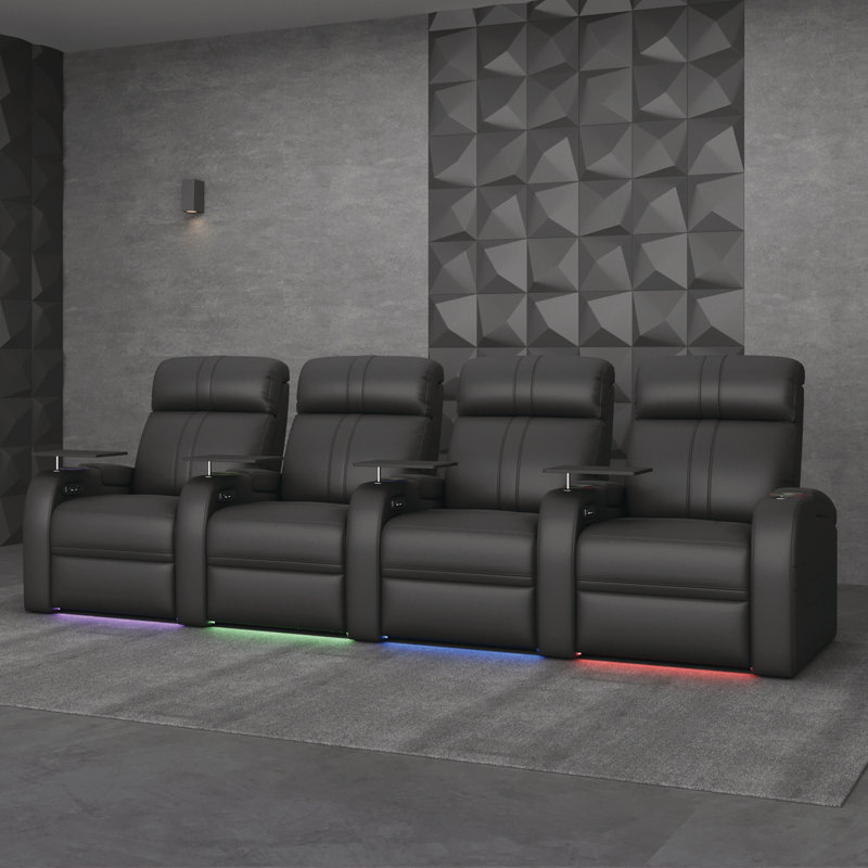 Fauteuil de cinéma maison Mizpah Dual Power en cuir véritable, inclinable électriquement, avec éclairage d'ambiance DEL 7 couleurs et confort zéro gravité