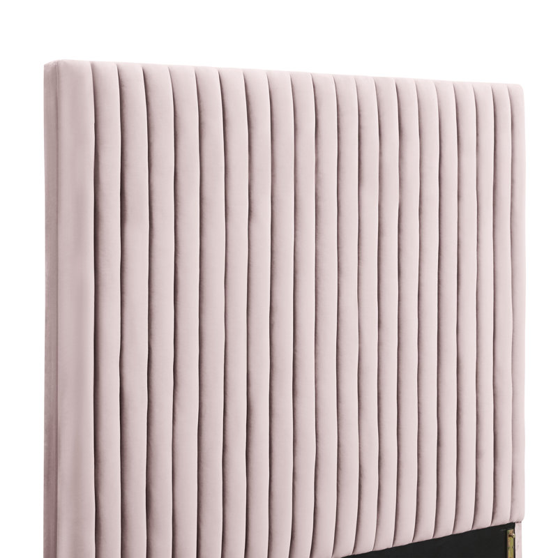 Solid Wood and Upholstered Low Profile Platform Bed, King, Blush