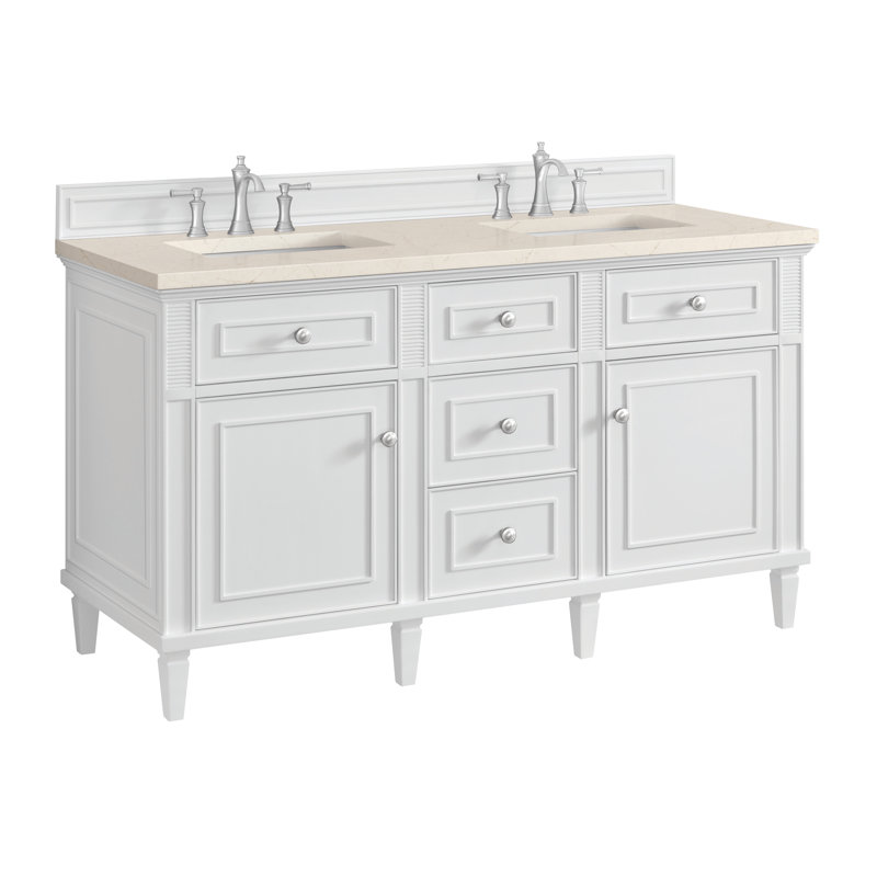 Lorelai 60'' W Double Vanity, Bright White, Carrara White, 8" Widespread