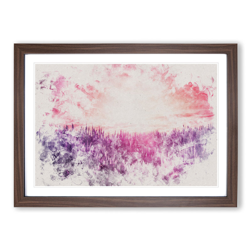 Purple Meadow - Single Picture Frame Print on Wood, Walnut Framed, 65cm H x 90cm W x 2cm D